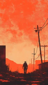 Post-apocalyptic wanderer in high-contrast digital silhouette.