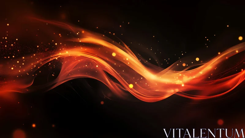 Abstract Fiery Light Wave on Dark Background, Digital Art Style.