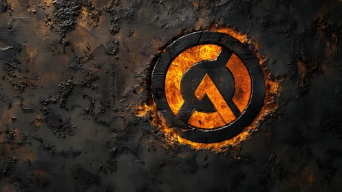 Incandescent Geometric Symbol on Corrupted Metal Surface.