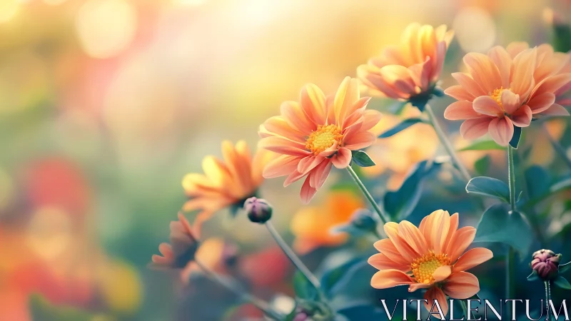 Orange Gerbera Daisies in Shallow Focus Garden Setting