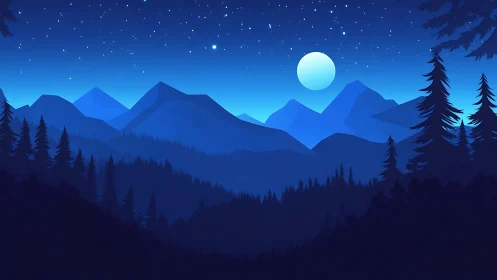 Nocturnal Alpine Silhouette with Lunar Illumination.