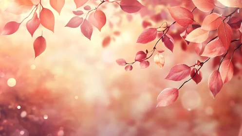 Autumn branches extend over bokeh-lit pastel background