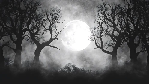 Moonlit forest welcomes viewers into misty midnight calm