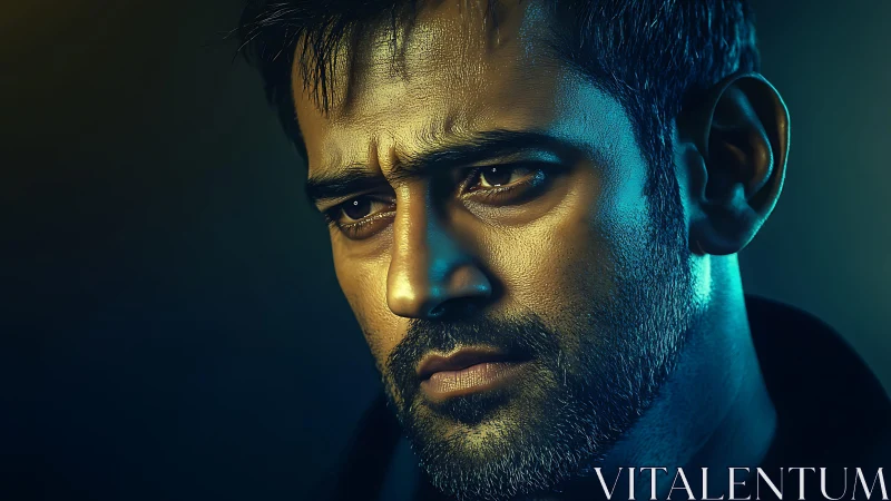 Quiet storm of emotion in a softly lit digital portrait.