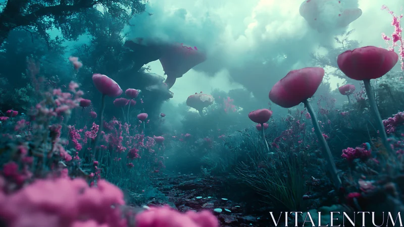 Enchanted Underwater Garden of Glowing Magenta Flowers
