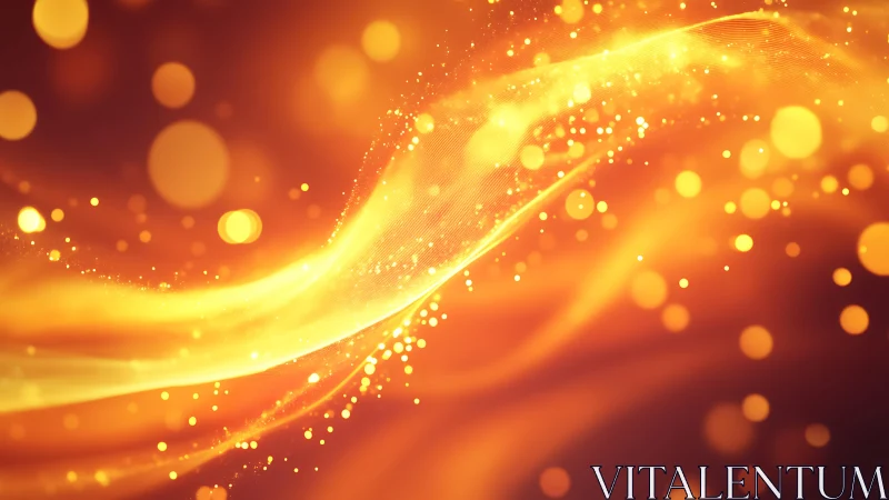 Glowing Golden Light Waves With Sparkling Bokeh Effect, Abstract Art.