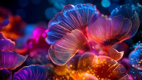 Neon petal constellations bloom in a glowing dream garden.