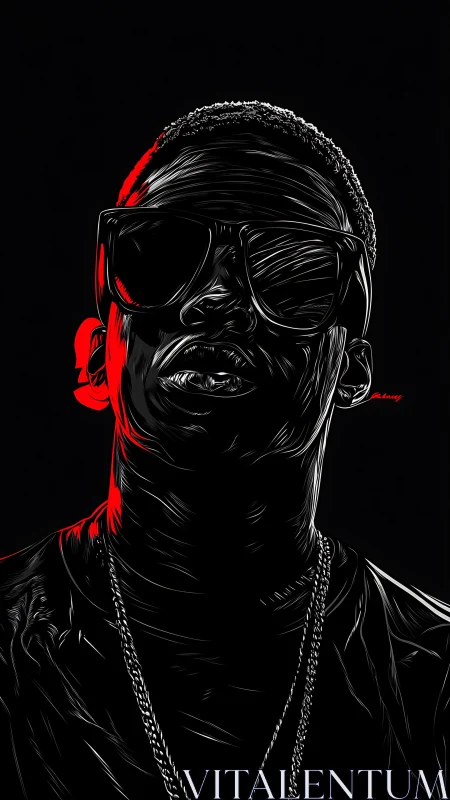 Neon-edged swagger portrait carved from midnight gloss.