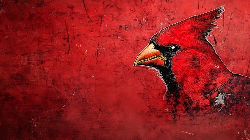 Red cardinal illustration on distressed red grunge background.