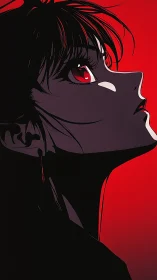 Side profile anime girl in red and black contrast portrait.