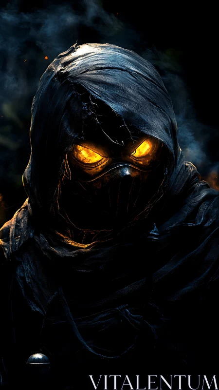 Hooded wraith with molten eyes stalks through swirling smoke.