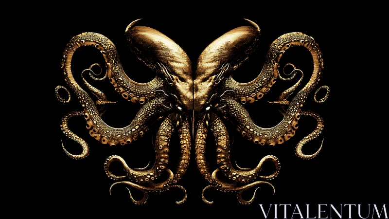 Golden octopus emblem stretches its curling arms wide