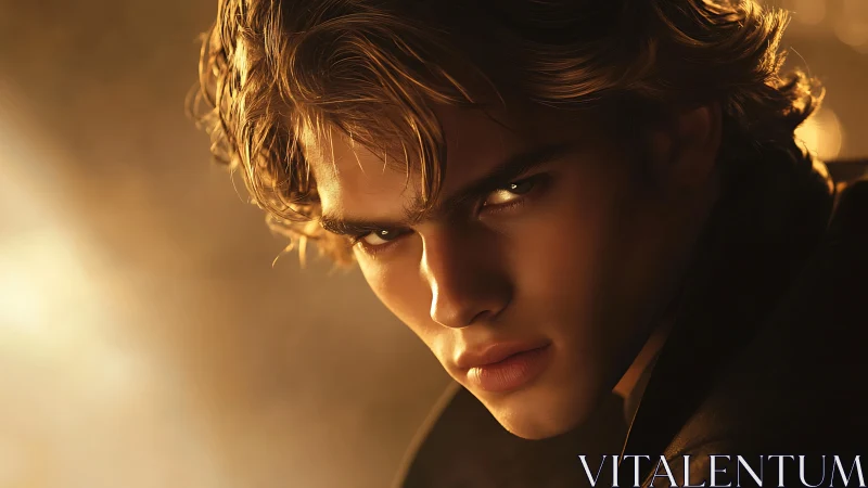 Male portrait in warm directional light with soft focus background.