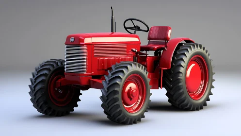 Red vintage tractor model rendered with detailed 3D lighting