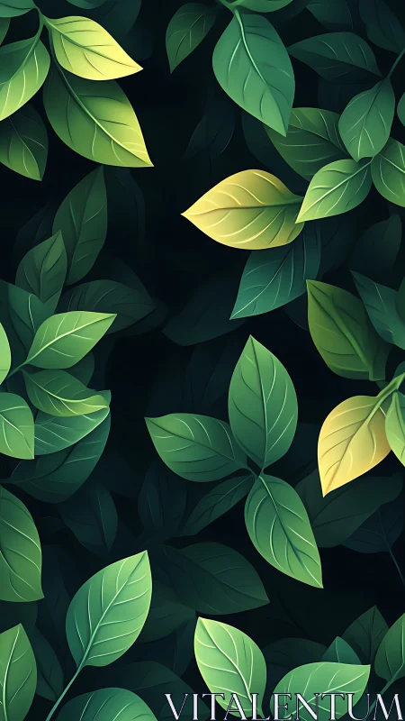 Vector leaves form layered foliage pattern on dark ground