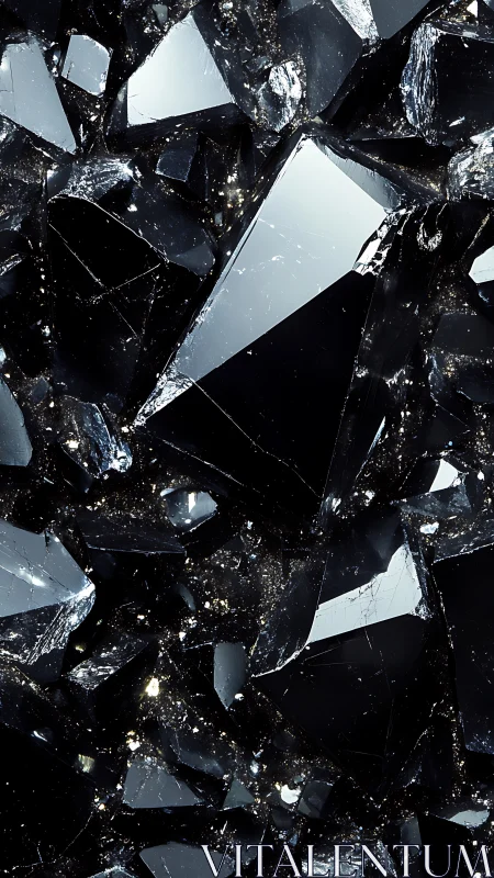 Close view of dark fractured crystal surfaces. Period.