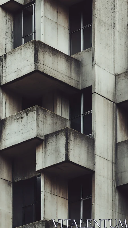 Concrete balconies form stacked geometric volumes on facade