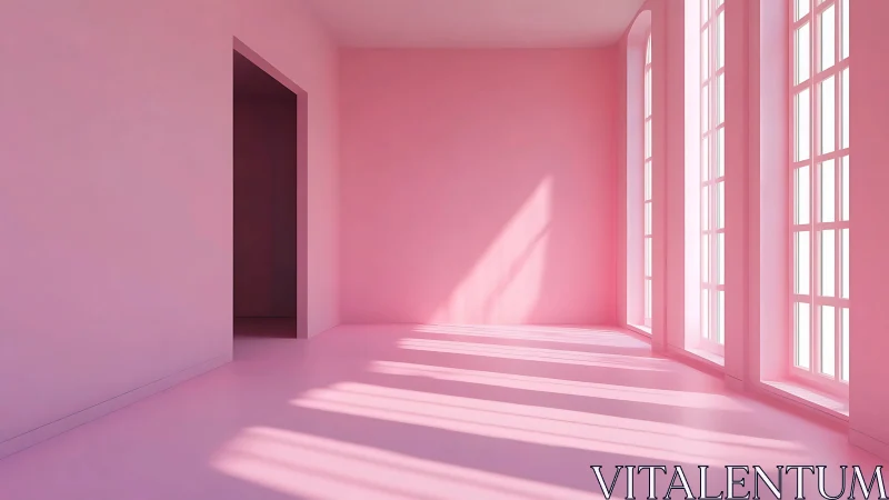 Minimalist pink interior with elongated window light study.
