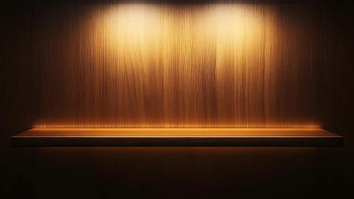 Illuminated wooden display shelf showcases minimal luxury design