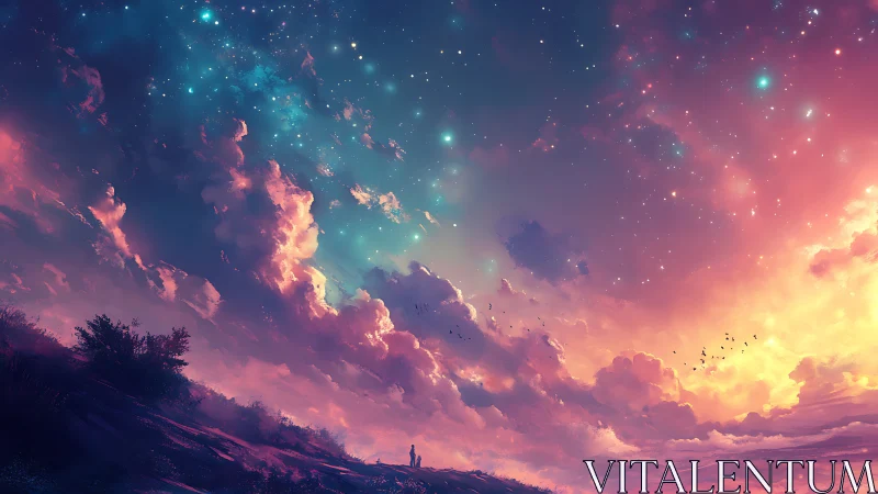 Spectral twilight clouds merge with stellar canopy in panorama