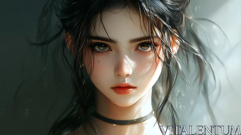 High-detail digital portrait renders semi-realistic female face