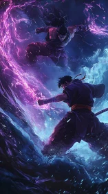 Stormbound duel with mages trading violet energy blasts.