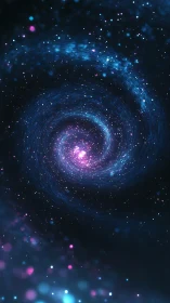 Cosmic spiral nebula glows with electric blue and magenta light.