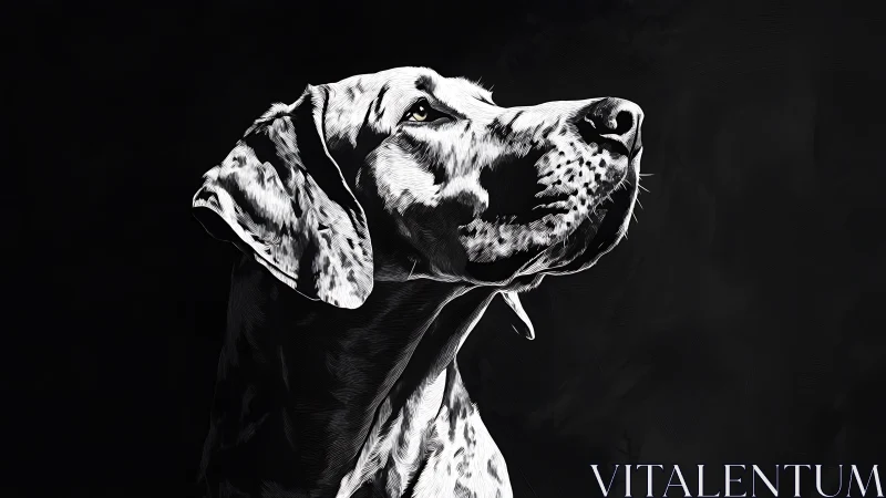 Spotted dog portrait rendered in monochrome digital painting