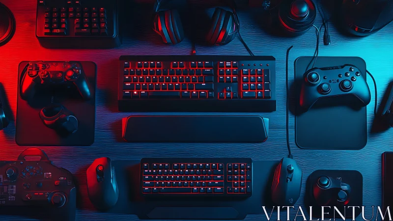 Dual-tone RGB gaming peripherals arranged in precise flat lay