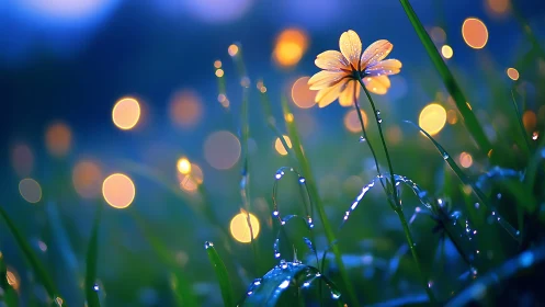 Gentle yellow flower glowing softly in dreamy evening light.