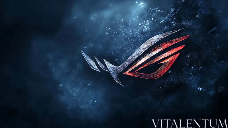 Futuristic red emblem cuts through glowing cosmic mist.