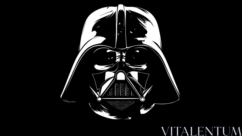 Sith helmet silhouette in stark monochrome line art