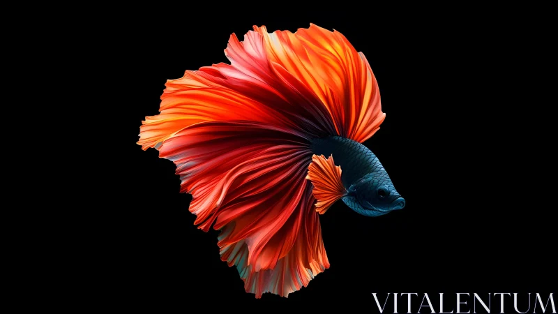 Vibrant Betta Fish with Flowing Orange Fins on Black Background.