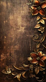Gilded copper blossoms curl elegantly across worn wood