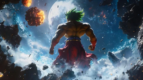 Cosmic berserker charges through shattering meteor storms.