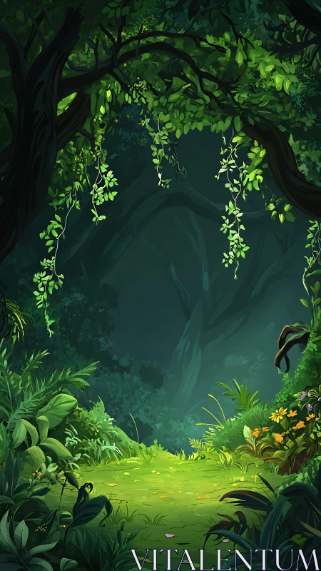 Enchanted Forest Glade: Where Light Finds Shadow.