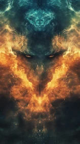 Infernal nebula face emerges through teal and amber fire.