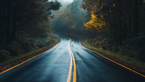 Ribbon of Rain Through Autumn's Cathedral.