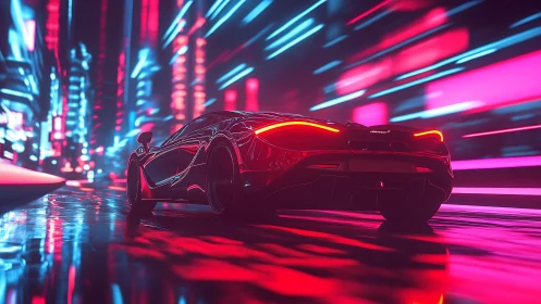 Neon city sprint with a sleek futuristic midnight supercar.
