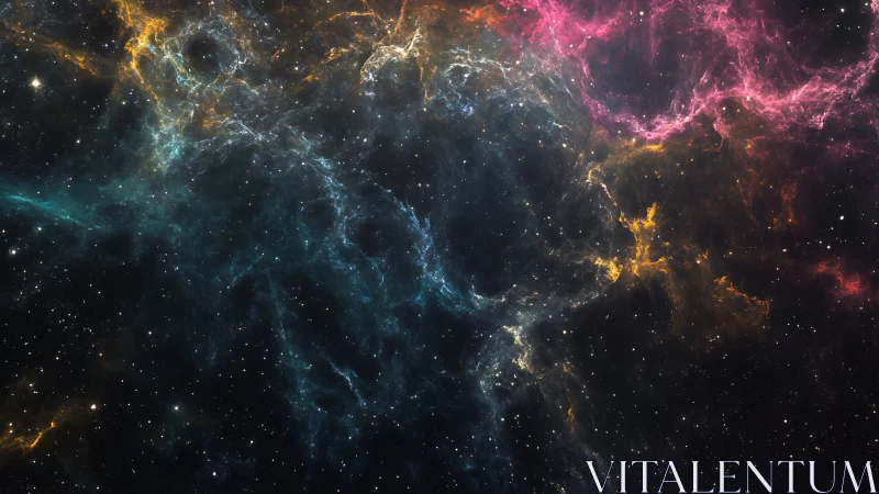 Color nebula clouds stretch across dense star field