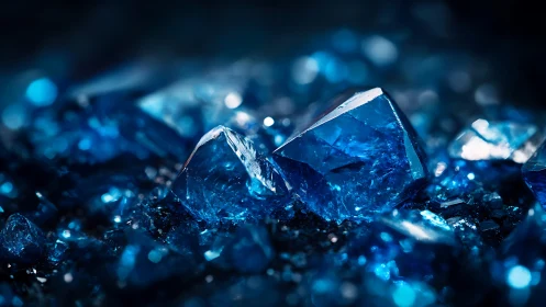 Glimmering blue crystals rest in a dreamy jewel-toned glow