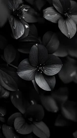 Delicate petals rendered in monochrome: ethereal four-petaled flowers.