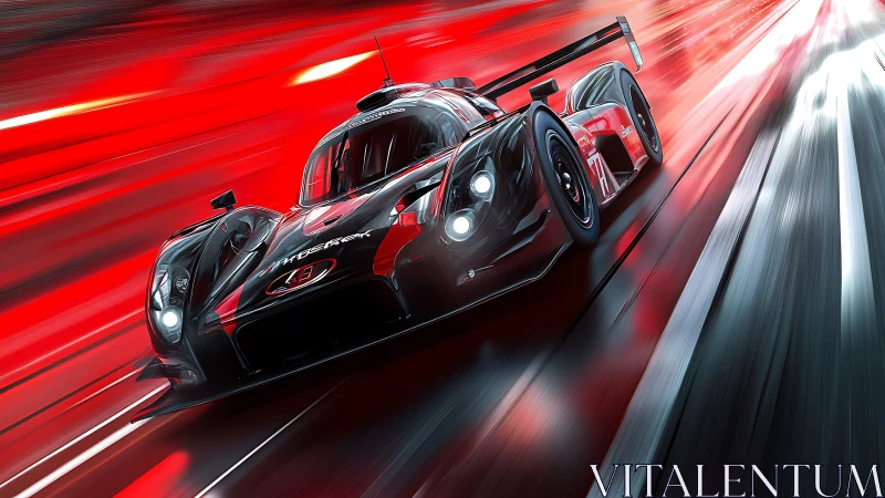 Hybrid endurance prototype race car under red motion blur