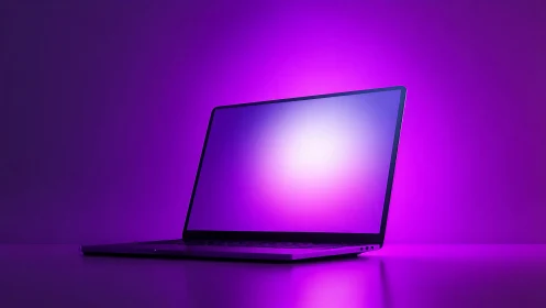 Minimal laptop profile in neon magenta gradient lighting.