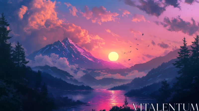 Sunset dreams over quiet mountains and a glowing river.