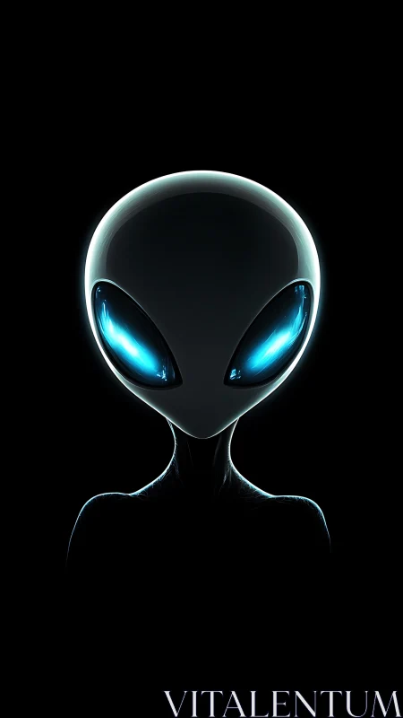 Luminous alien portrait glows against deep cosmic darkness