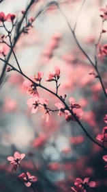Delicate Pink Blossoms on Dark Branches in Soft Focus