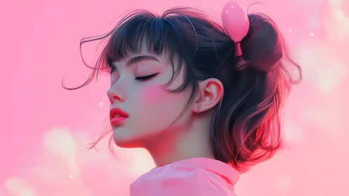 Cotton candy daydream drifts around a serene pink profile