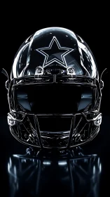 Glossy black football helmet with bold star emblem front