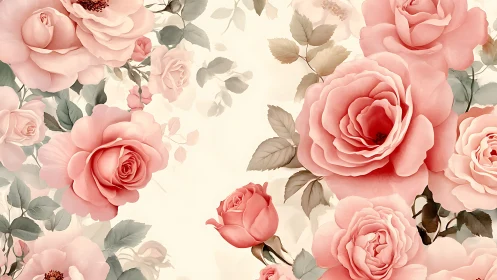 Romantic Floral Composition: Layered Pink Roses Against Cream Backdrop.